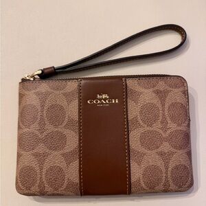 Coach Tan and Brown Signature Wristlet